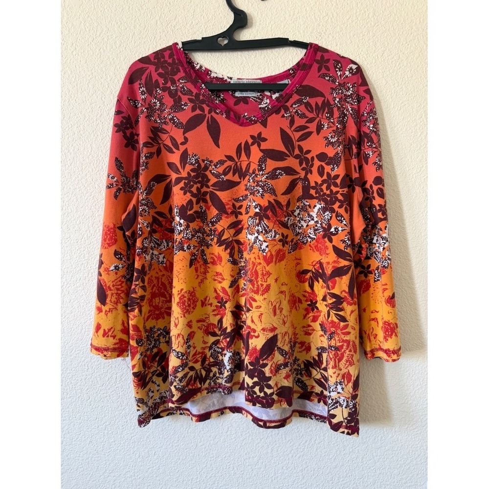 Valerie Stevens Casual Womens Plus 1X Floral Print Pima Cotton‎ Top Blouse - Picture 2 of 14